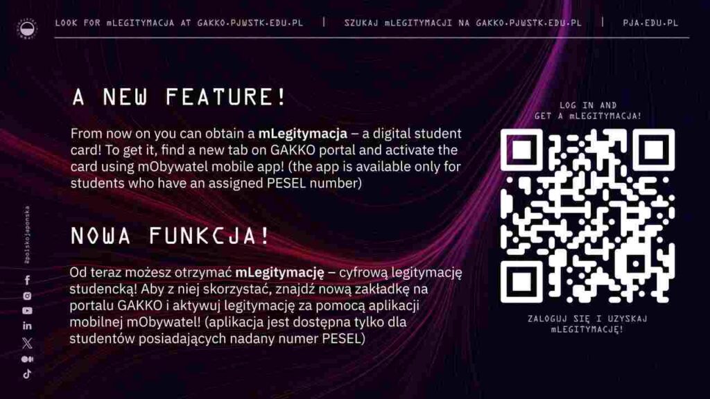 Infografika informująca o wprowadzeniu mLegitymacji na PJATK