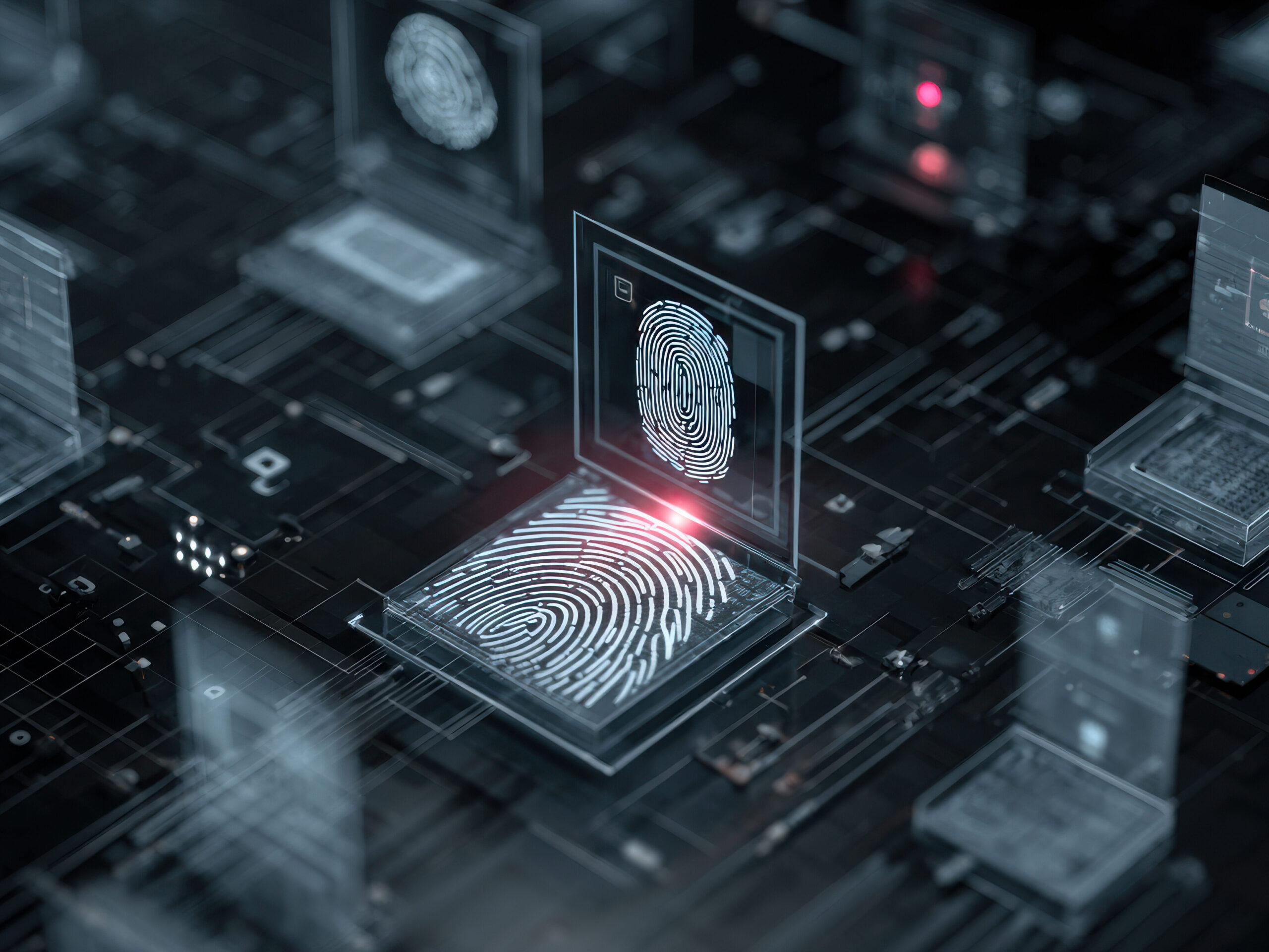 Cyber security digital fingerprint biometric data network protection data encryption secure login future technology identity verification cyber defense cybercrime prevention futuristic cyber