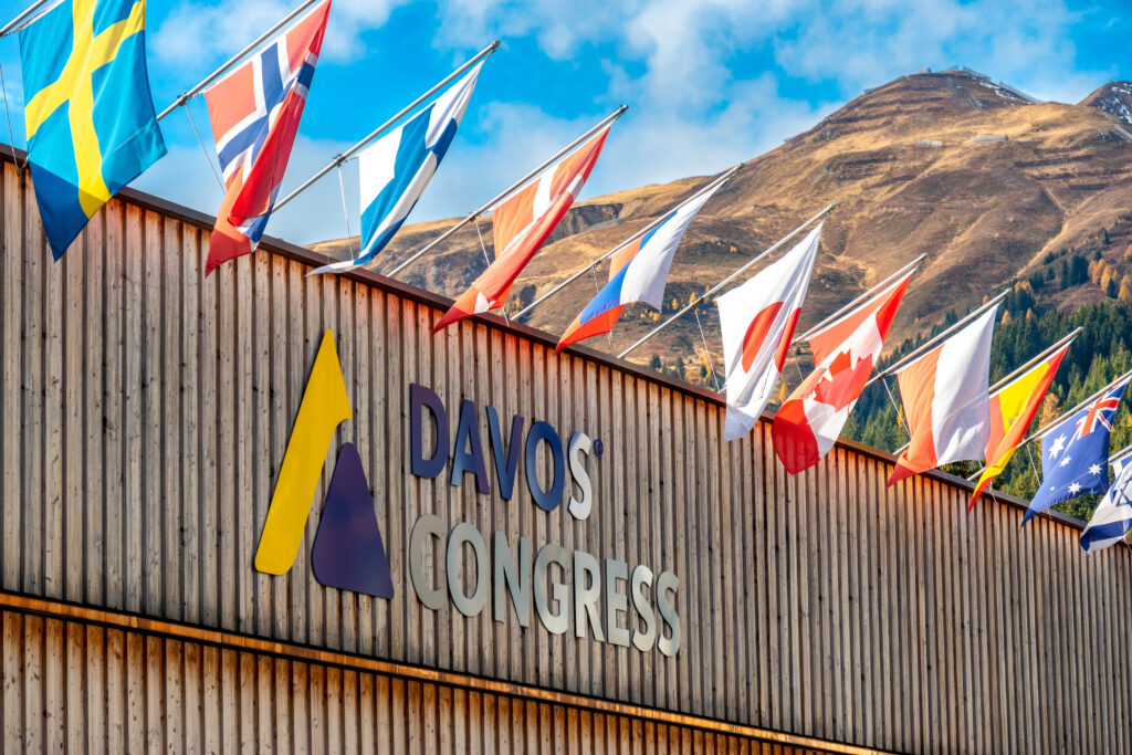 The congress center in Davos with beautiful alpine panorama in the background