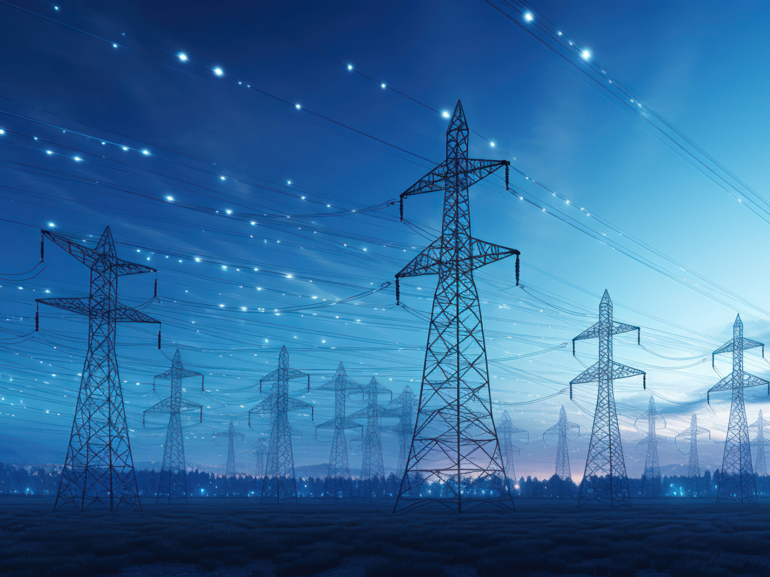 Electrical pylons with smart grid technology installed
