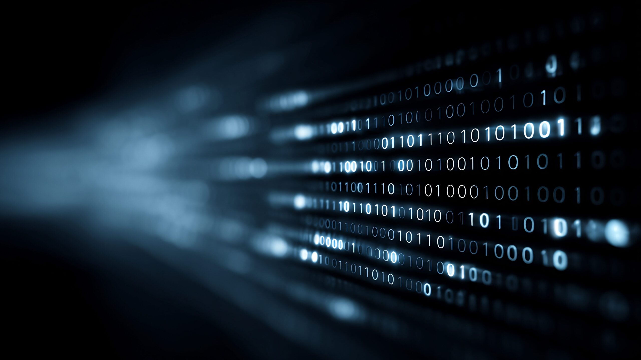 A compelling abstract image with binary code and data streams, ideal for technology, cyberspace, and futuristic themes. Perfect for illustrating cybersecurity, computer science, and digital innovation.